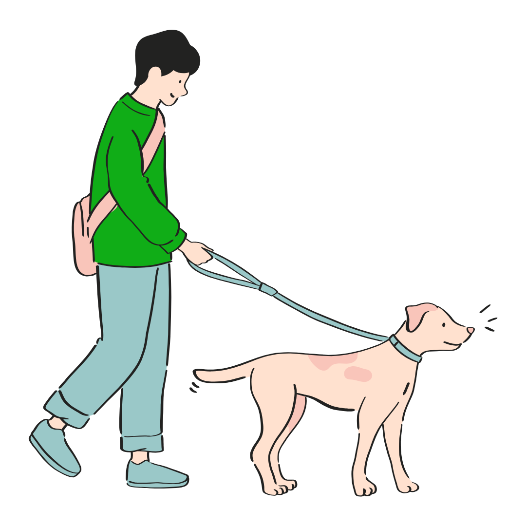 dog walking with a walker and a dog